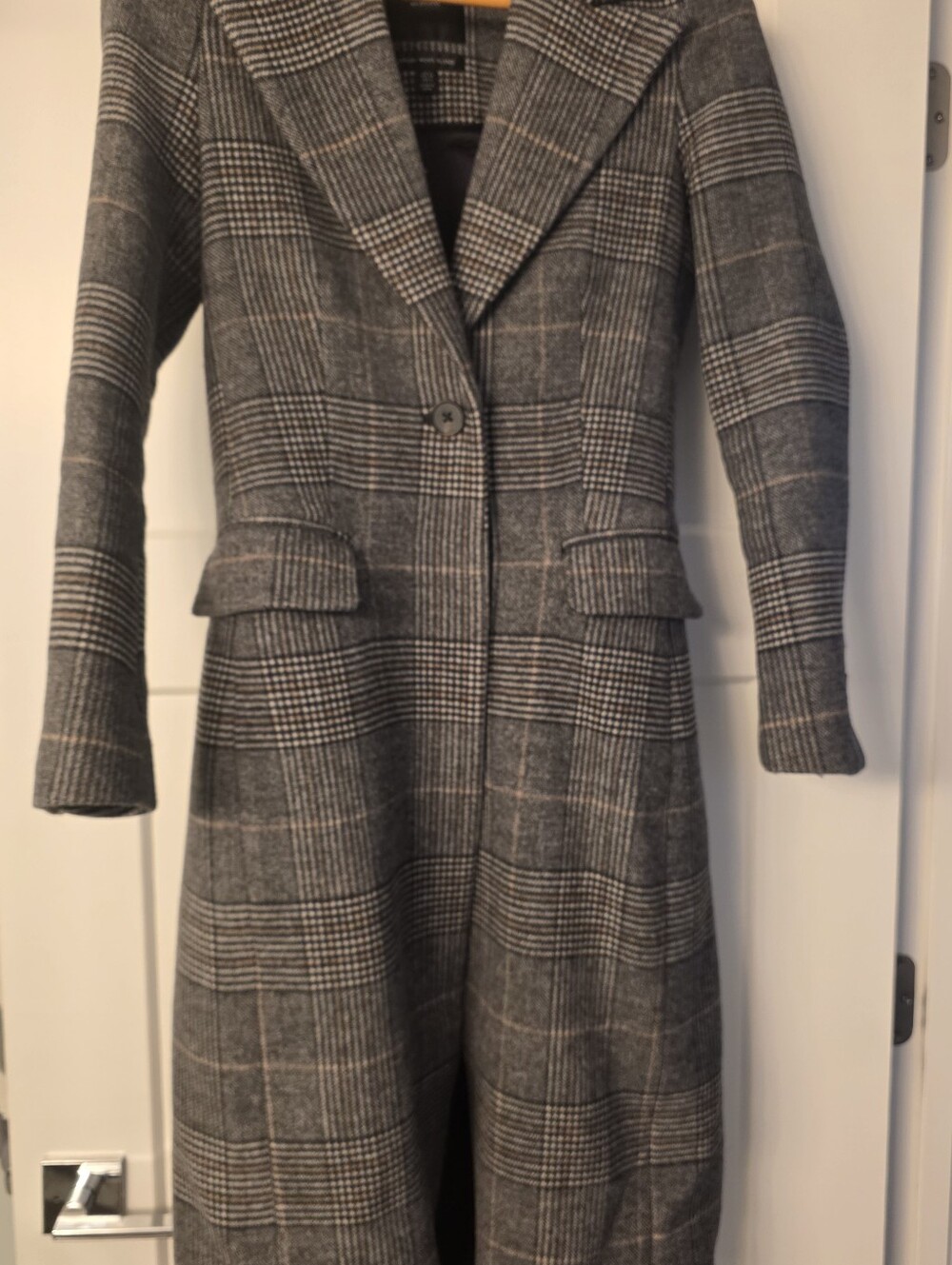 Ever New Wool-Blend Glen Plaid Long Coat - Gray